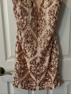 Elegant Sequin Embellished Cream Dress with Rose Gold Accents